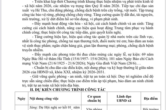 Chương trình công tác tháng 6