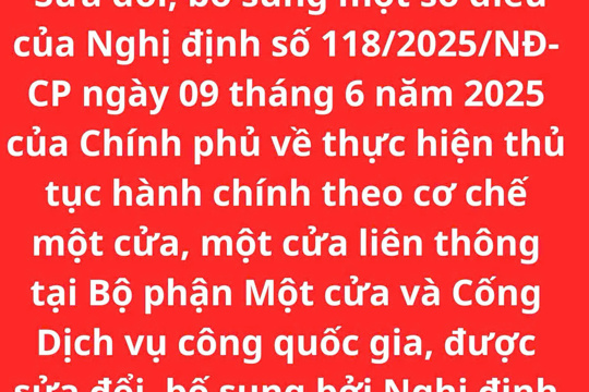NGHỊ ĐỊNH Sửa đổi, bổ sung một số điều của Nghị định số 118/2025/NĐ-CP ngày 09 tháng 6 năm 2025 của Chính phủ về thực hiện thủ tục hành chính theo cơ chế một cửa, một cửa liên thông tại Bộ phận Một cửa và Cống Dịch vụ công quốc gia, được sửa đổi, bố sung bởi Nghị định số 367/2025/NĐ-СР 