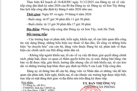 Lịch tiếp công dân tháng 6 